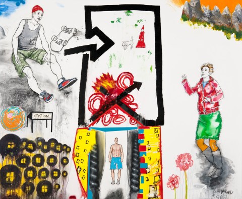 Tillmann Damrau; GESCHWISTER/THE OVIDIANS, 2009, Mixed Media auf Leinwand, 190 x 230 cm